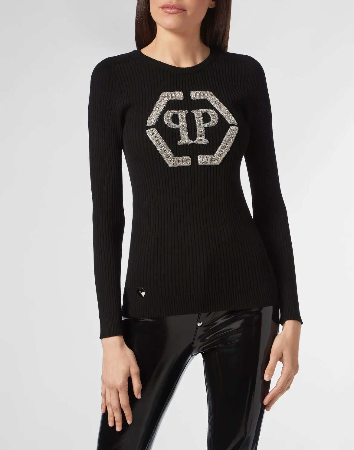 Pullover Round Neck LS Crystal Plein, цвет: Черный