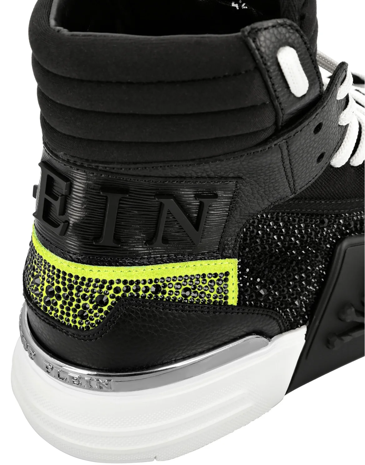 HI-TOP SNEAKERS PHANTOM KICK$ LEATHER STUD WITH STRASS SKULL, цвет: Черный