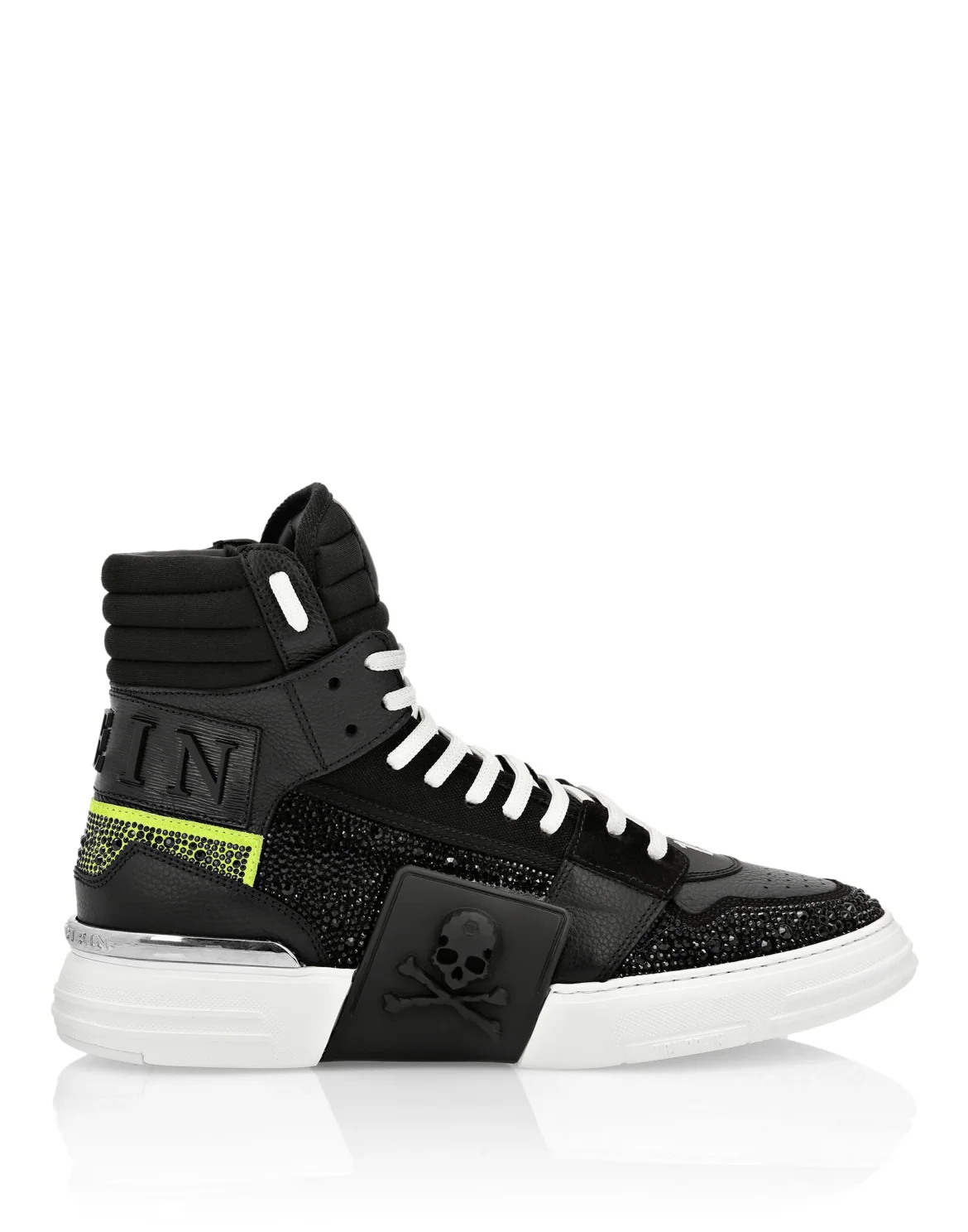 HI-TOP SNEAKERS PHANTOM KICK$ LEATHER STUD WITH STRASS SKULL, цвет: Черный