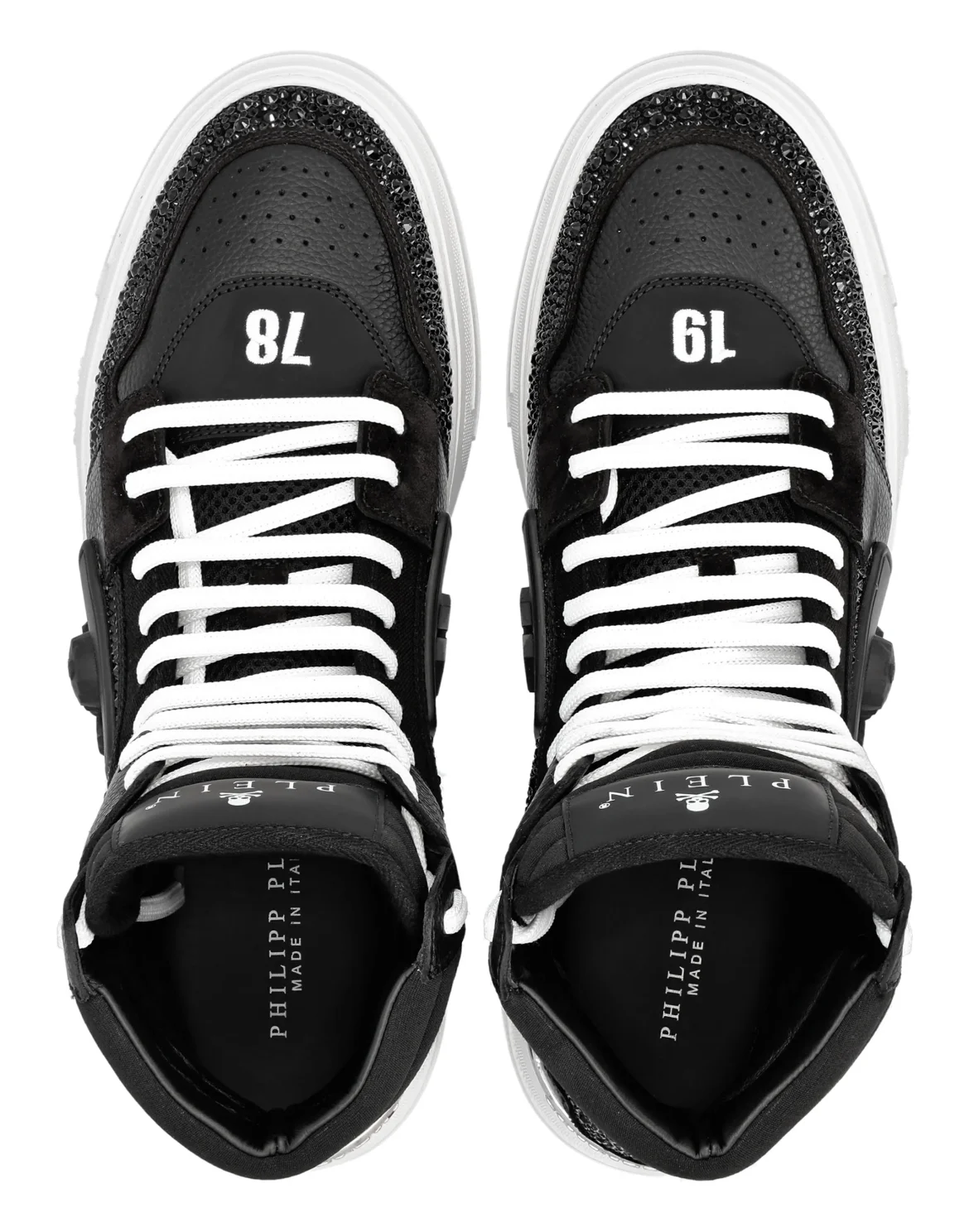 HI-TOP SNEAKERS PHANTOM KICK$ LEATHER STUD WITH STRASS SKULL, цвет: Черный