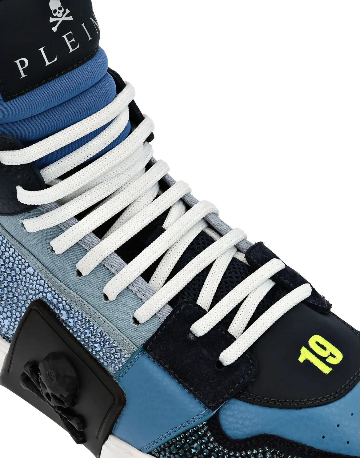 HI-TOP SNEAKERS PHANTOM KICK$ LEATHER STUD WITH STRASS SKULL, цвет: Синий