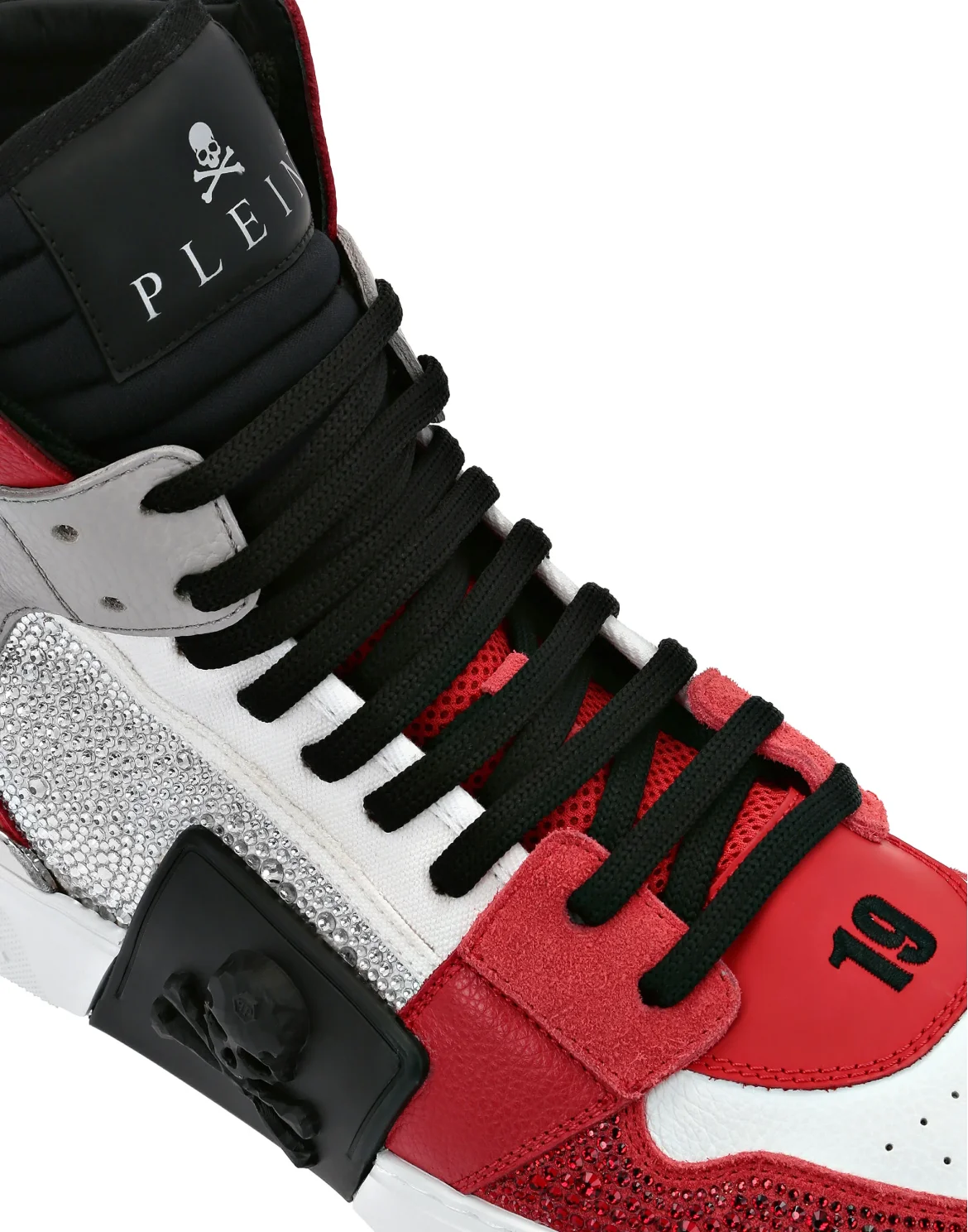 HI-TOP SNEAKERS PHANTOM KICK$ LEATHER STUD WITH STRASS SKULL, цвет: Красный