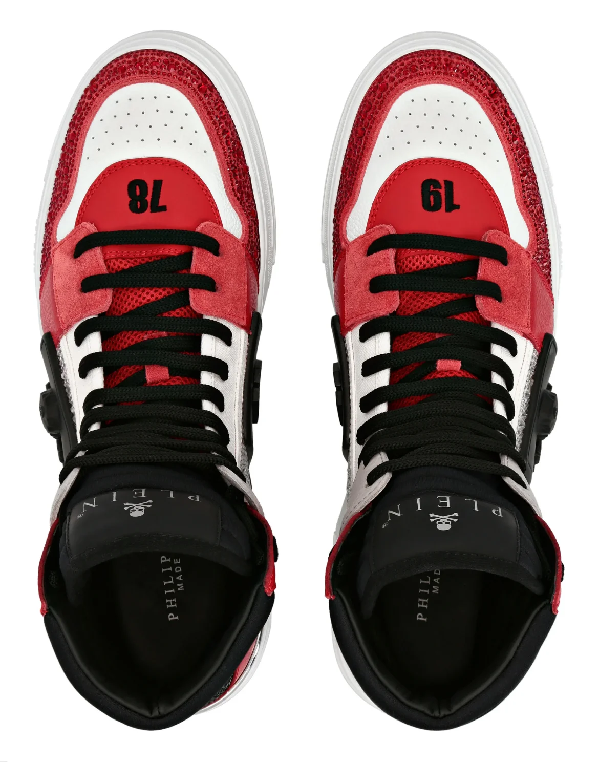 HI-TOP SNEAKERS PHANTOM KICK$ LEATHER STUD WITH STRASS SKULL, цвет: Красный