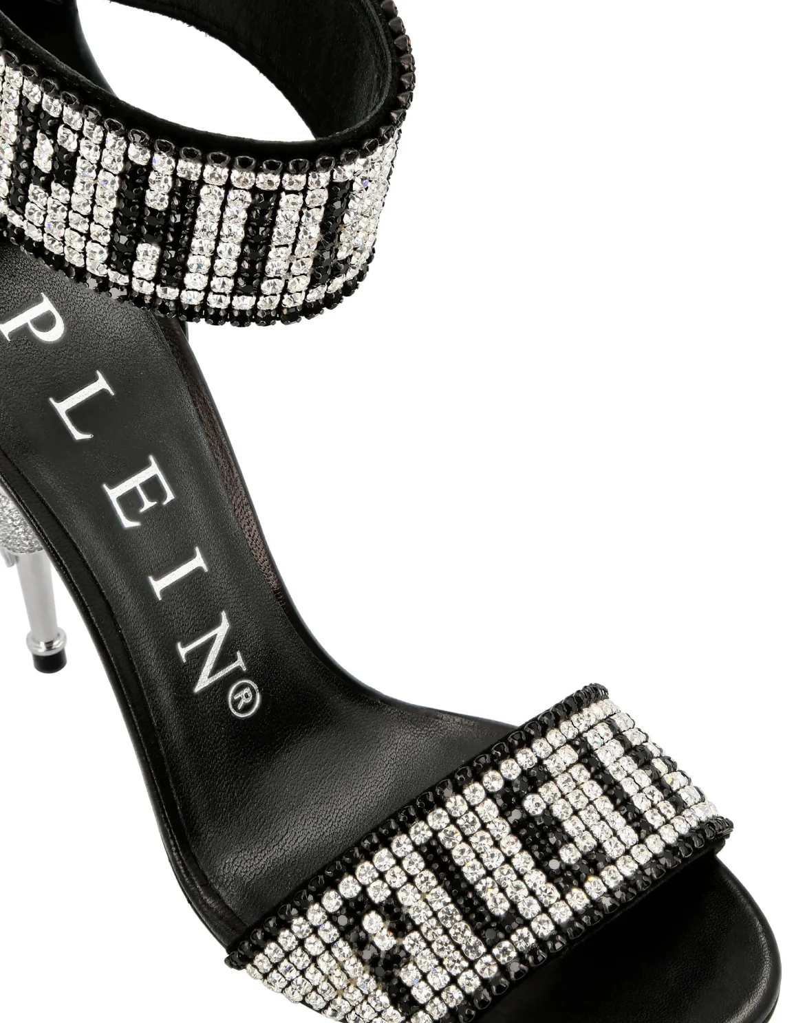 Leather Sandals High Heels Crystal Plein, цвет: Черный