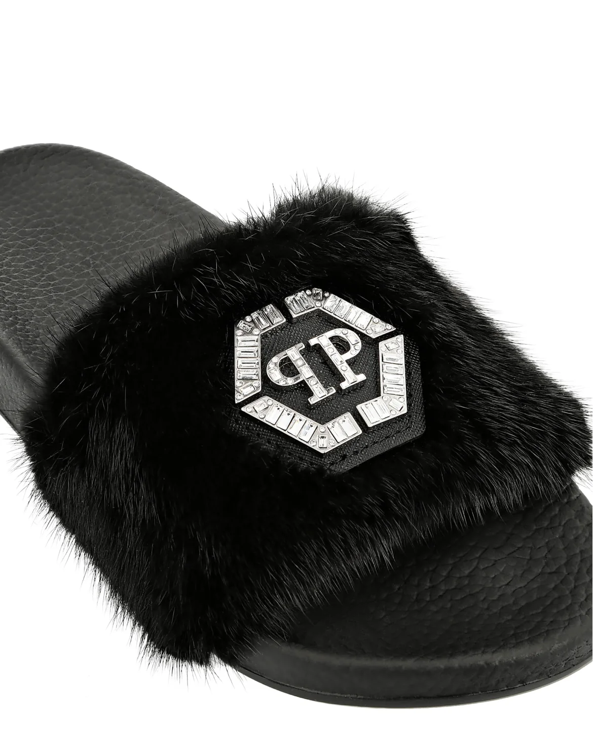 Sandals Flat mink fur insert Luxury, цвет: Черный
