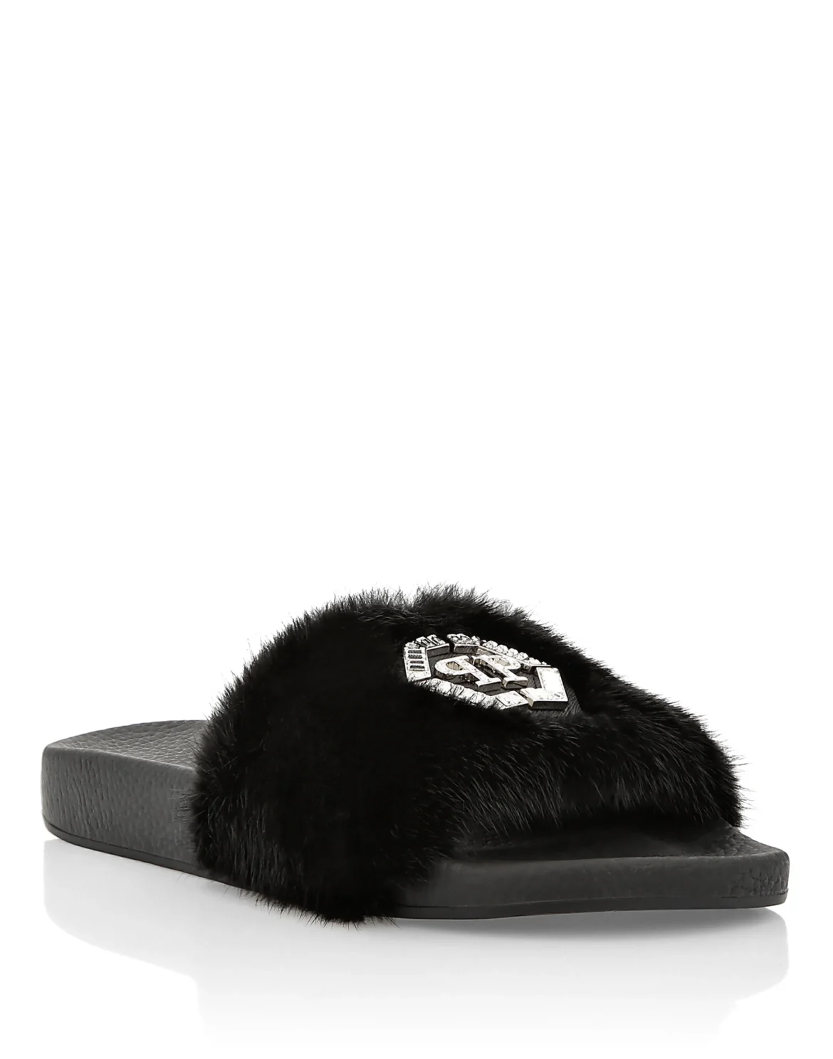 Sandals Flat mink fur insert Luxury, цвет: Черный