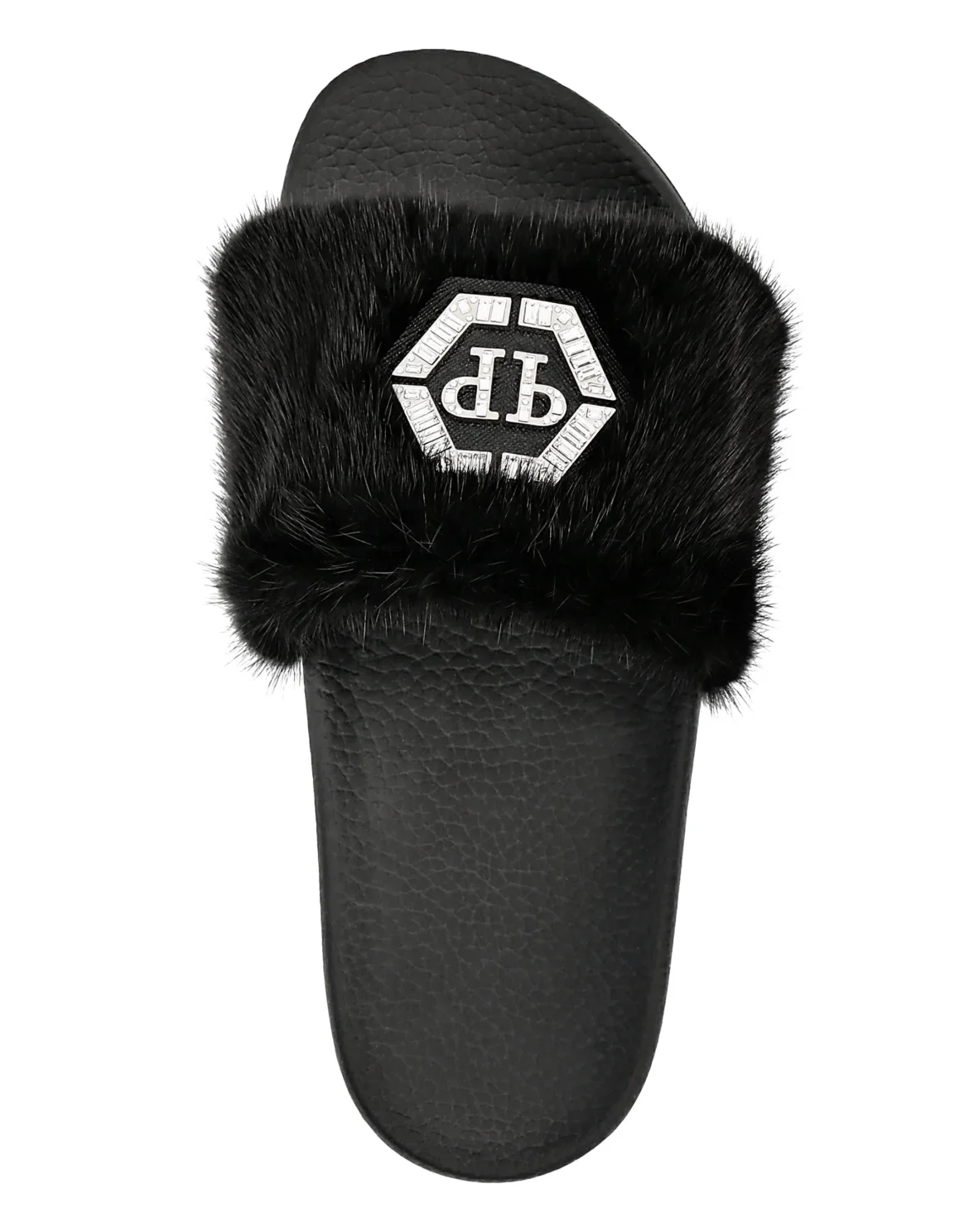 Sandals Flat mink fur insert Luxury, цвет: Черный