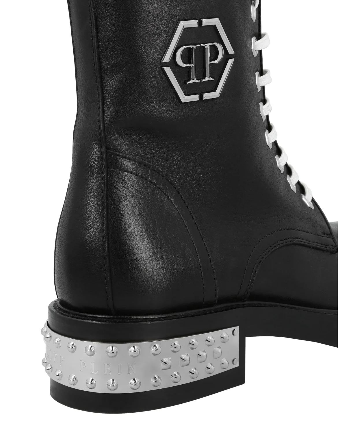 Leather Boots Low Flat Studs, цвет: Черный