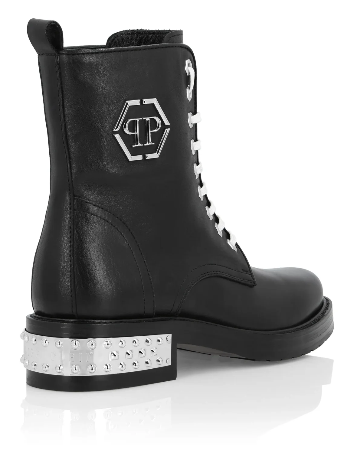 Leather Boots Low Flat Studs, цвет: Черный