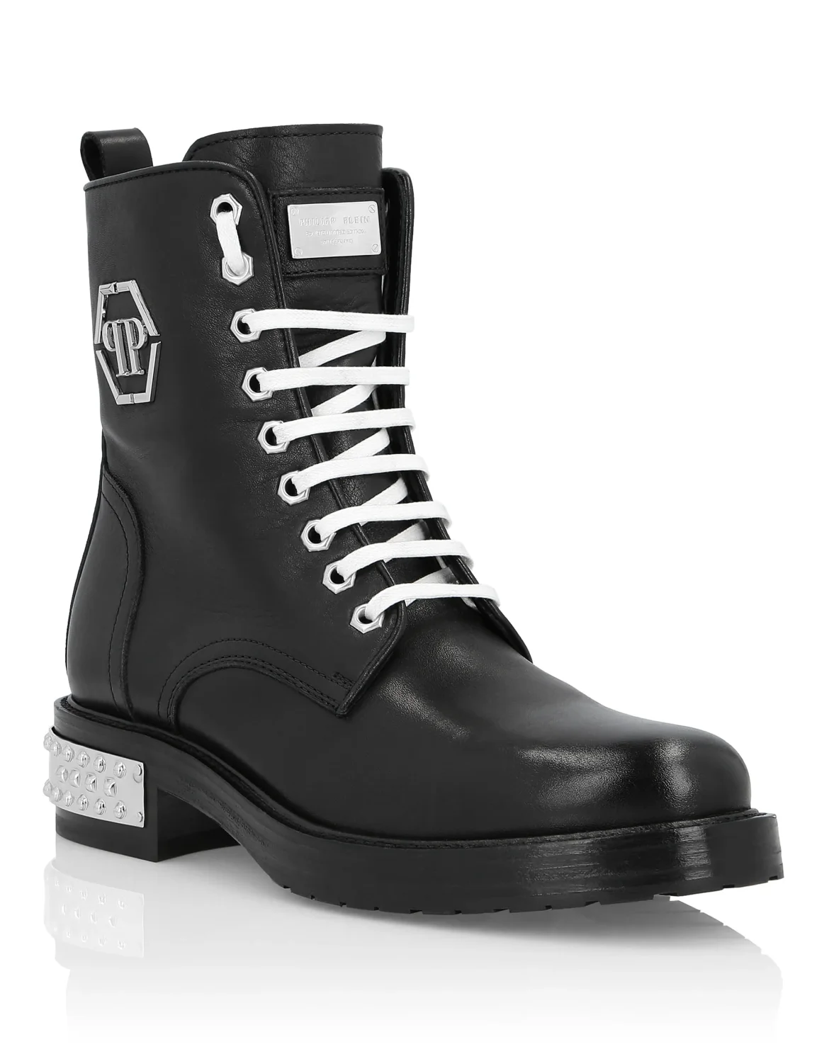 Leather Boots Low Flat Studs, цвет: Черный