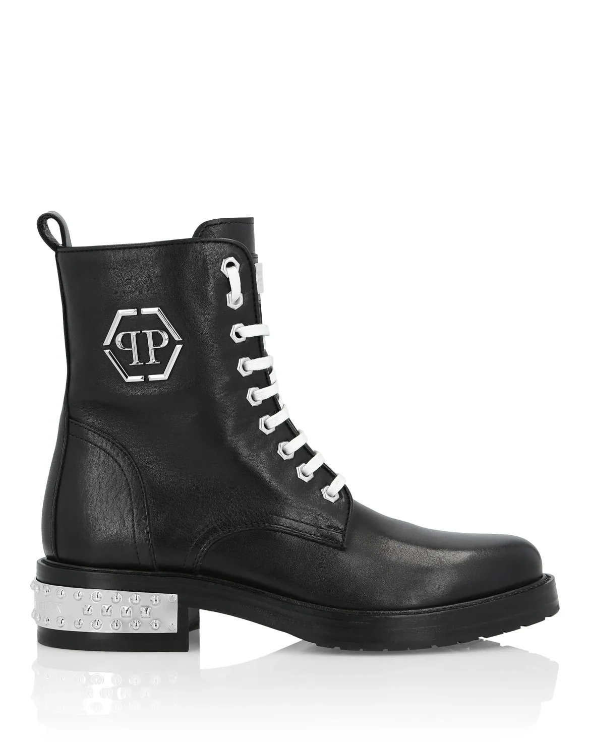 Leather Boots Low Flat Studs, цвет: Черный
