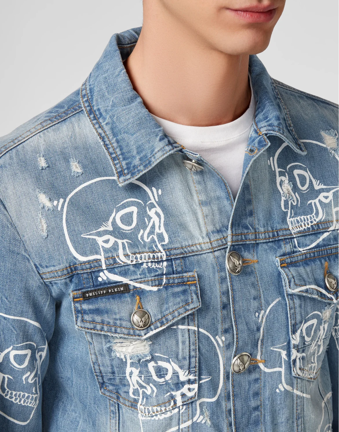 Denim Jacket Allover outline Skull, цвет: Синий