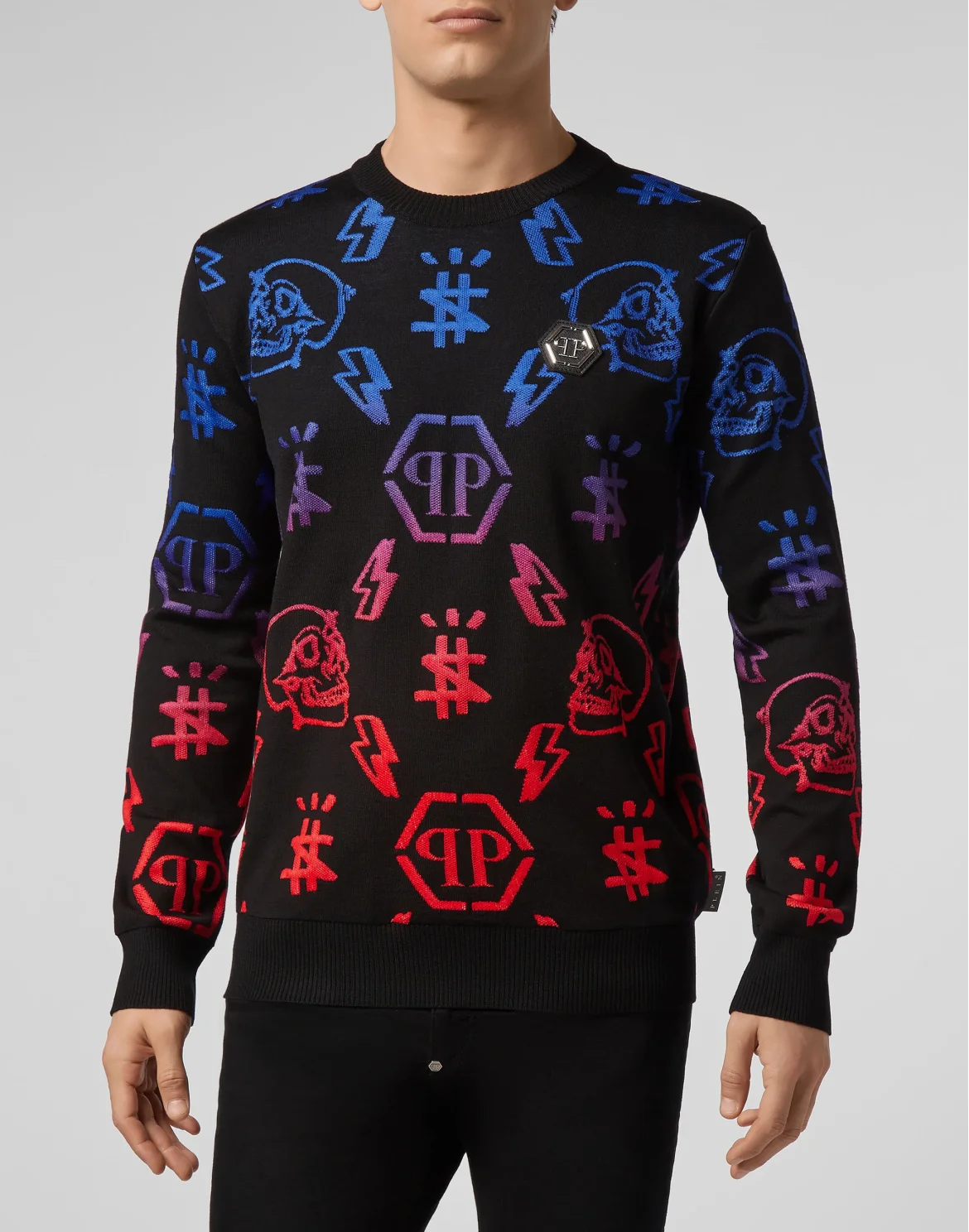 Pullover Round Neck LS Monogram, цвет: Черный