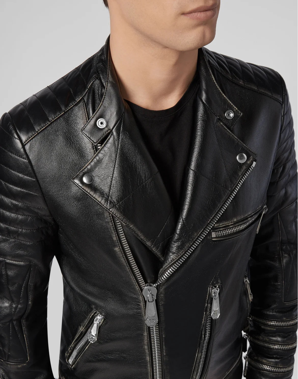 Leather Biker Iconic Plein, цвет: Черный