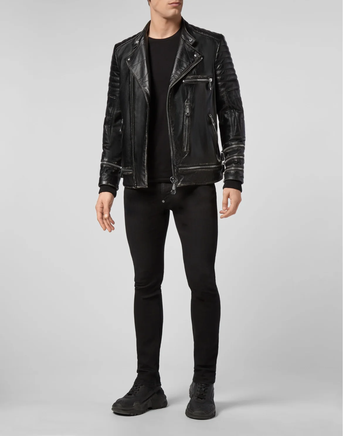 Leather Biker Iconic Plein, цвет: Черный