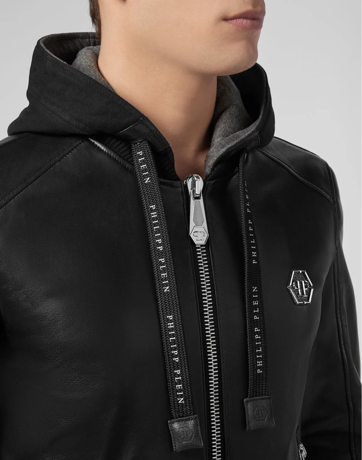 Leather Bomber Hoodie Philipp Plein TM, цвет: Черный