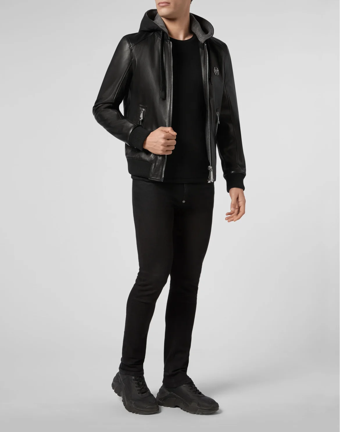 Leather Bomber Hoodie Philipp Plein TM, цвет: Черный