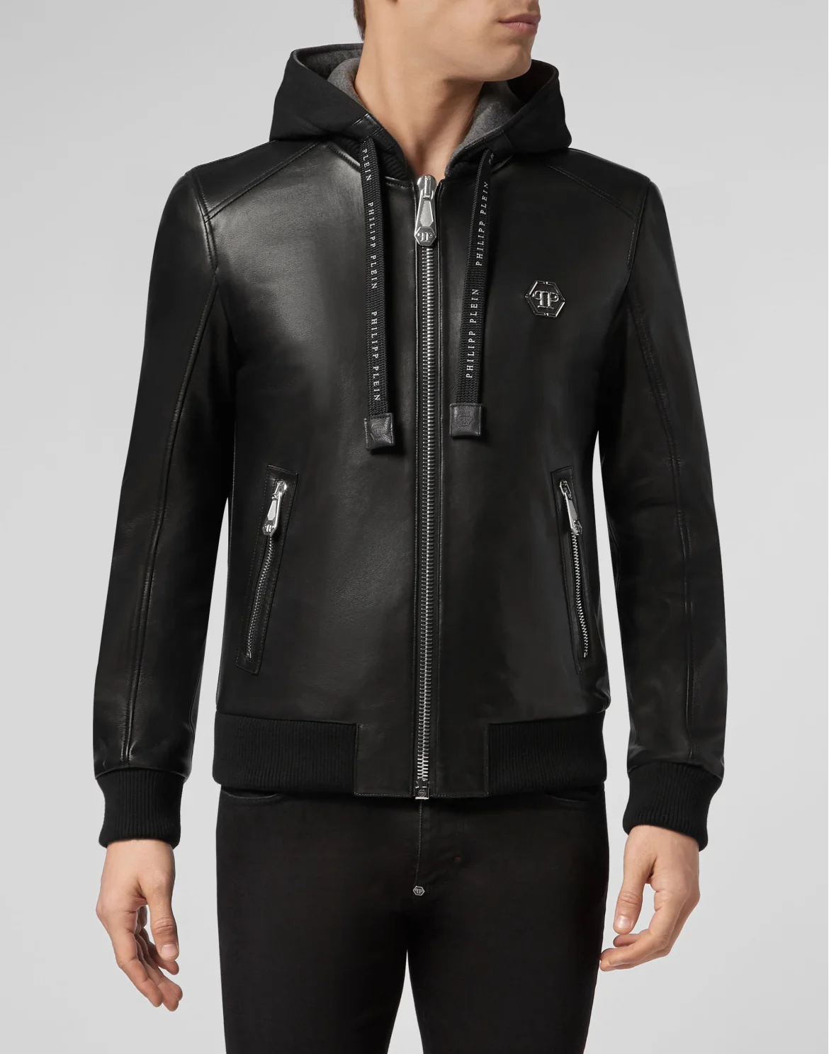 Leather Bomber Hoodie Philipp Plein TM, цвет: Черный