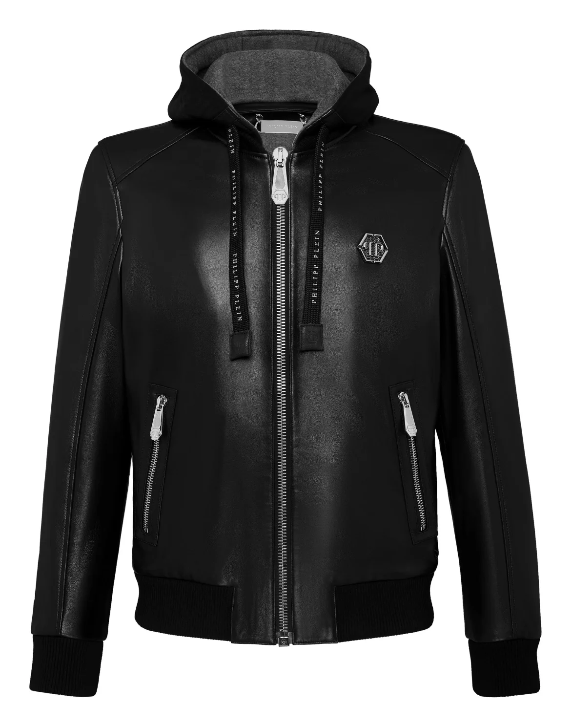 Leather Bomber Hoodie Philipp Plein TM, цвет: Черный