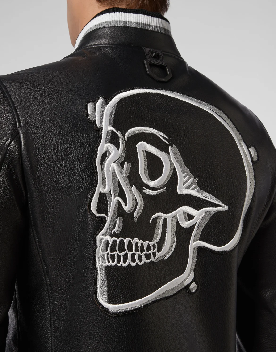 Leather Bomber Outline Skull, цвет: Черный