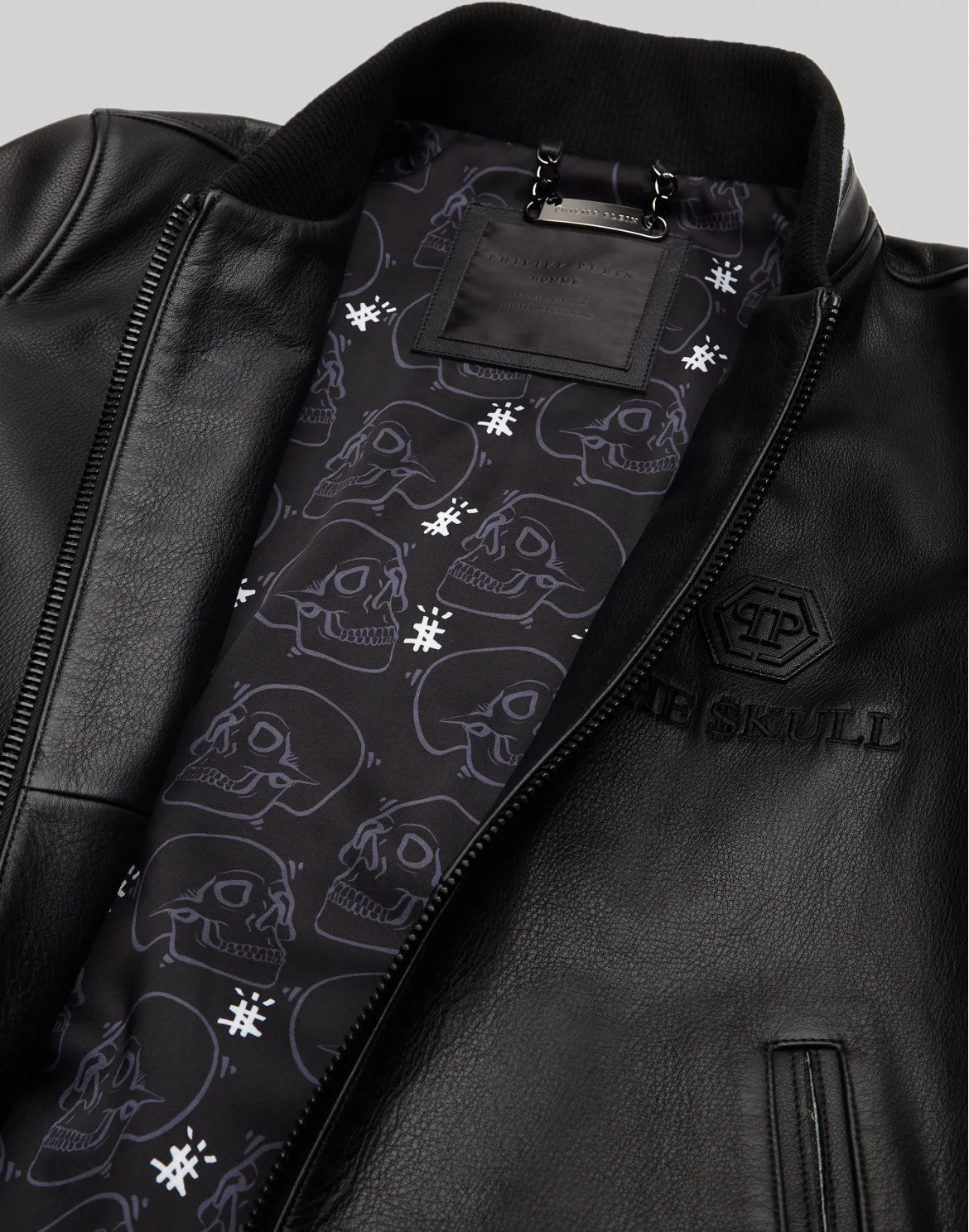 Leather Bomber Outline Skull, цвет: Черный