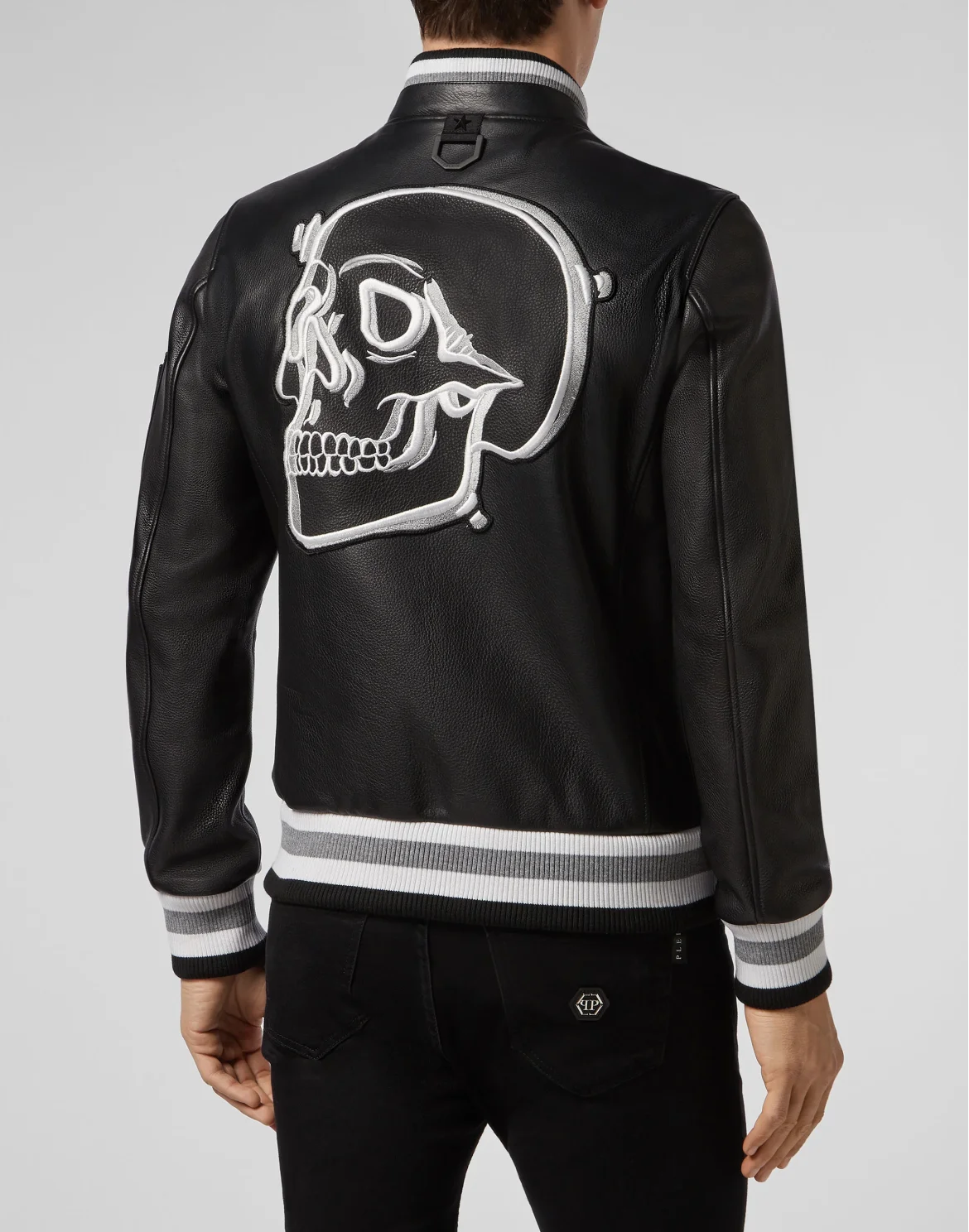 Leather Bomber Outline Skull, цвет: Черный