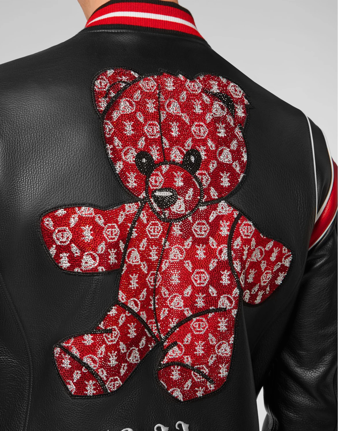 Leather Bomber crystal Teddy Bear, цвет: Черный