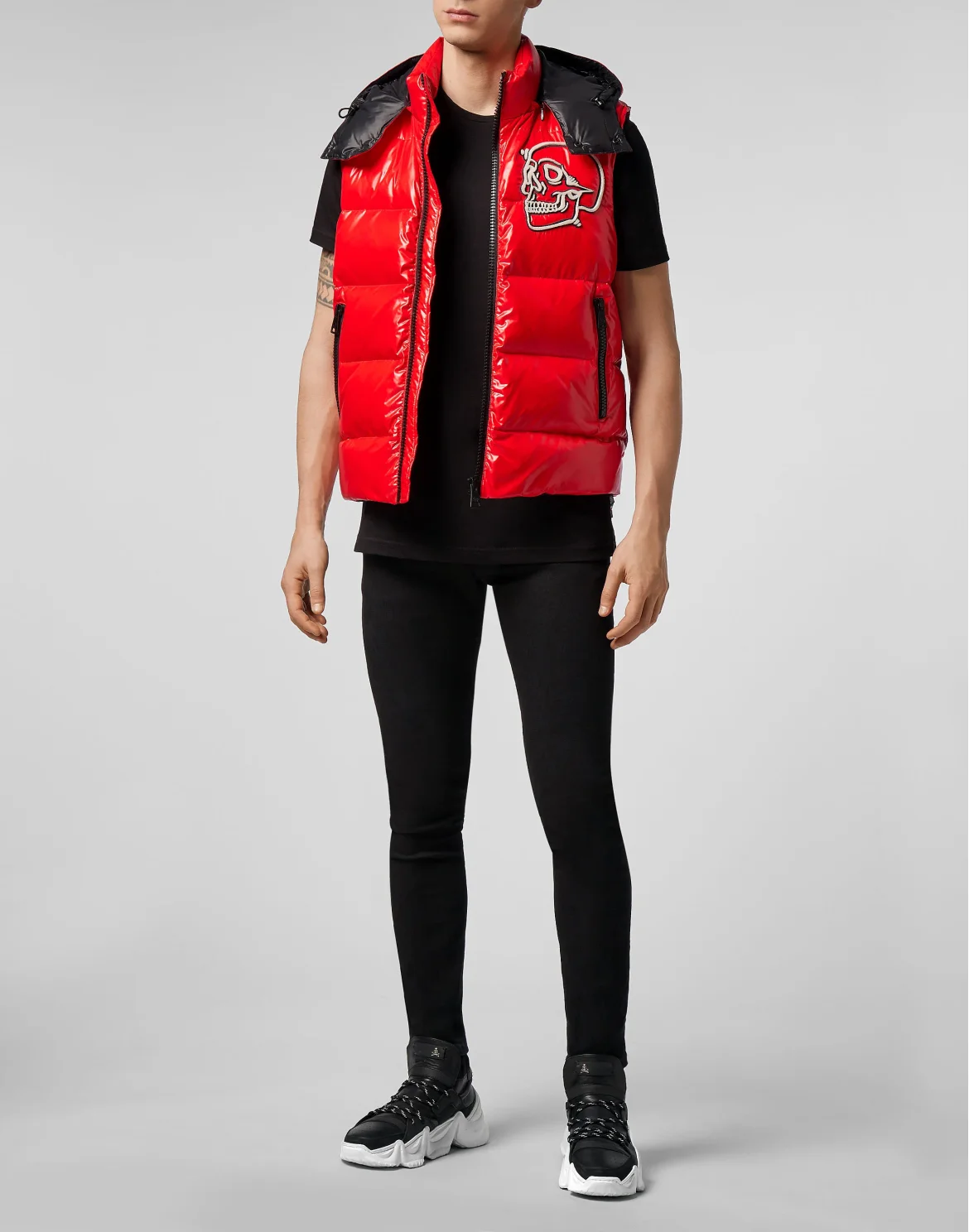 Nylon Short Vest  Outline Skull, цвет: Красный