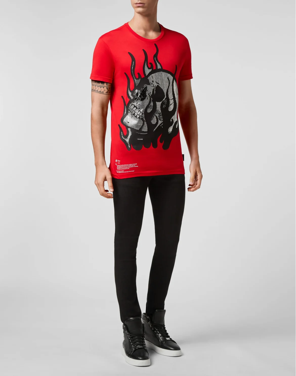 T-shirt Round Neck SS Skull on fire, цвет: Красный