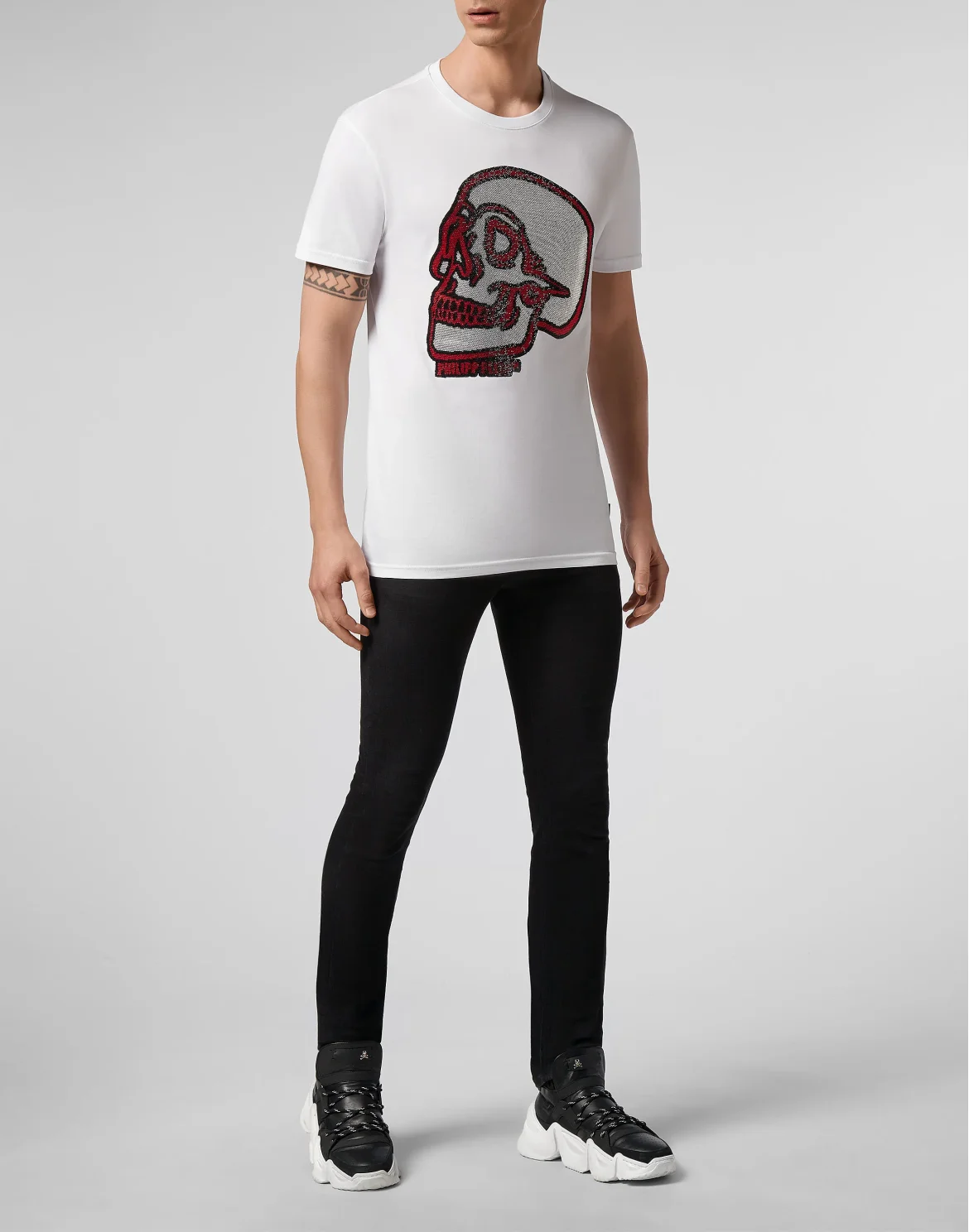 T-shirt Round Neck SS Crystal outline Skull, цвет: Белый