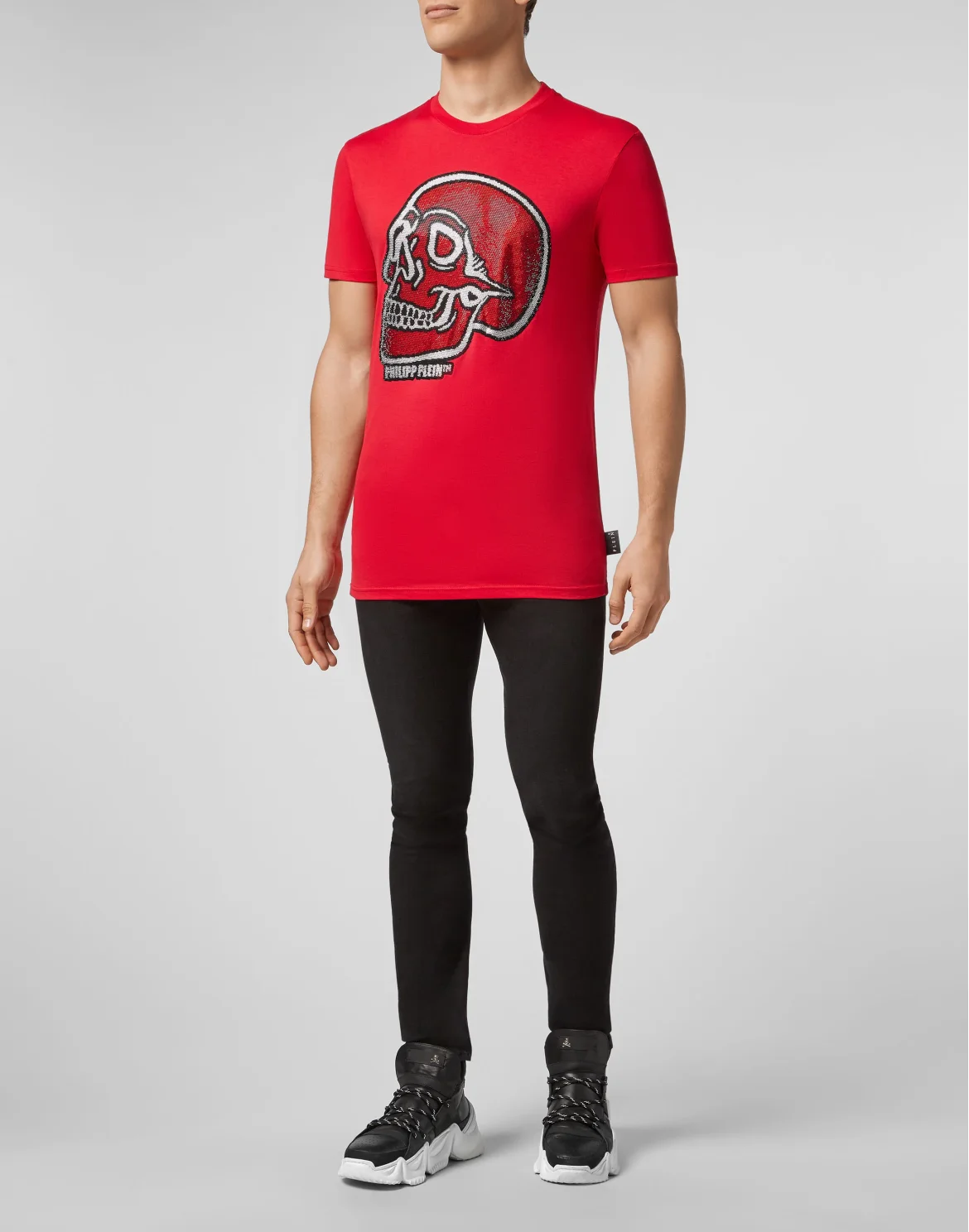T-shirt Round Neck SS Crystal outline Skull, цвет: Красный
