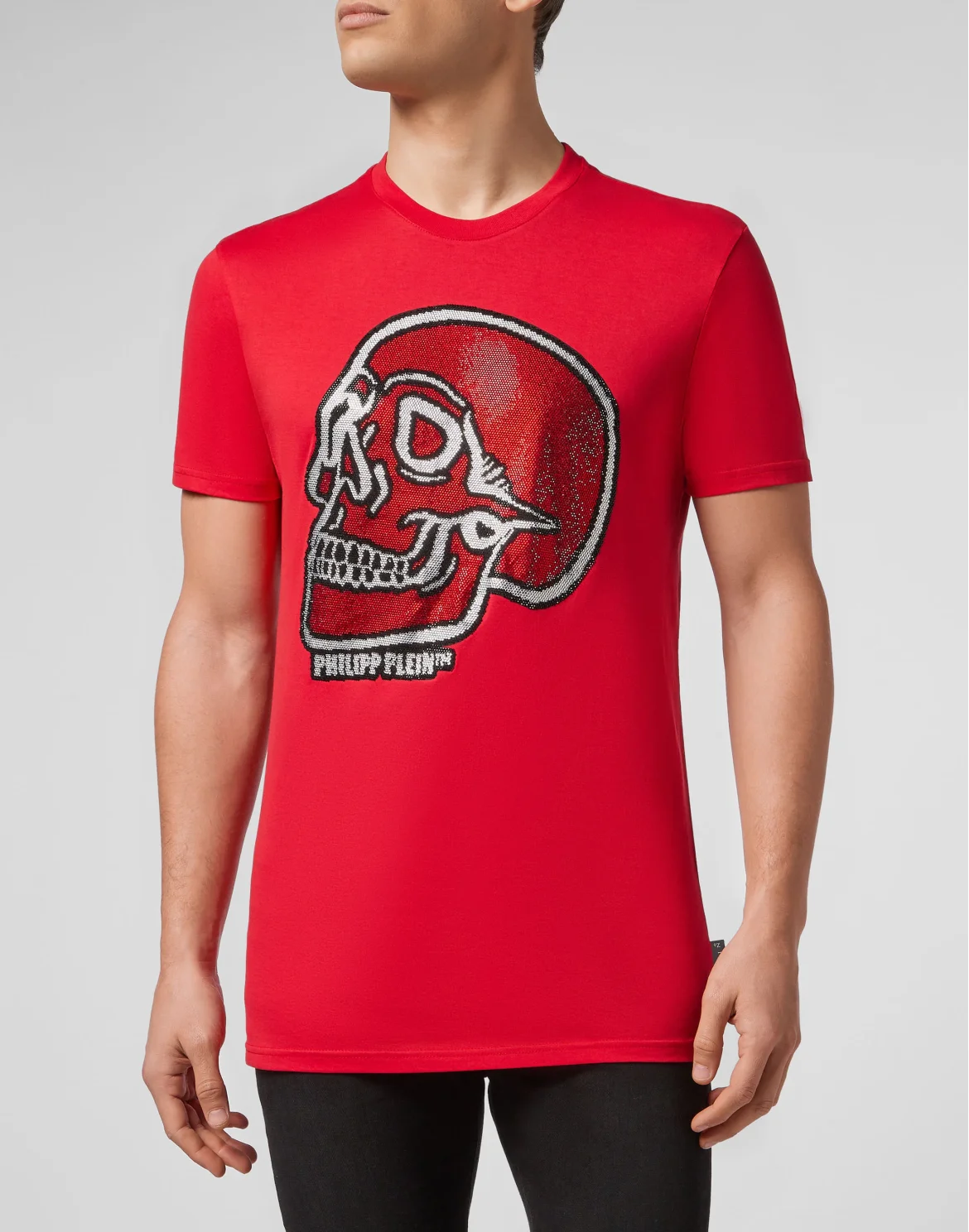 T-shirt Round Neck SS Crystal outline Skull, цвет: Красный