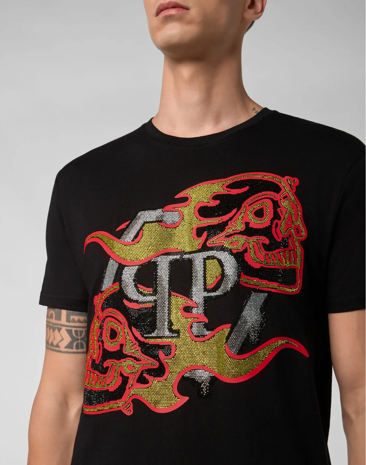 T-shirt Round Neck SS Skull on fire, цвет: Черный