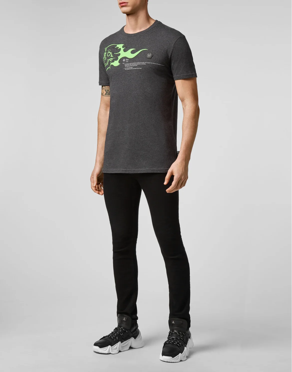 T-shirt Round Neck SS Skull on fire, цвет: Серый