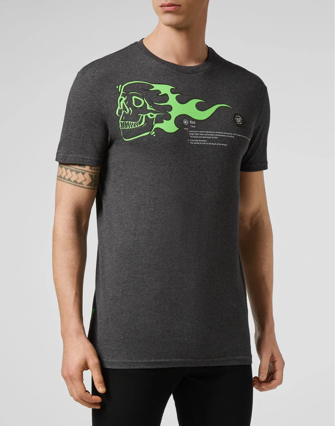 T-shirt Round Neck SS Skull on fire, цвет: Серый
