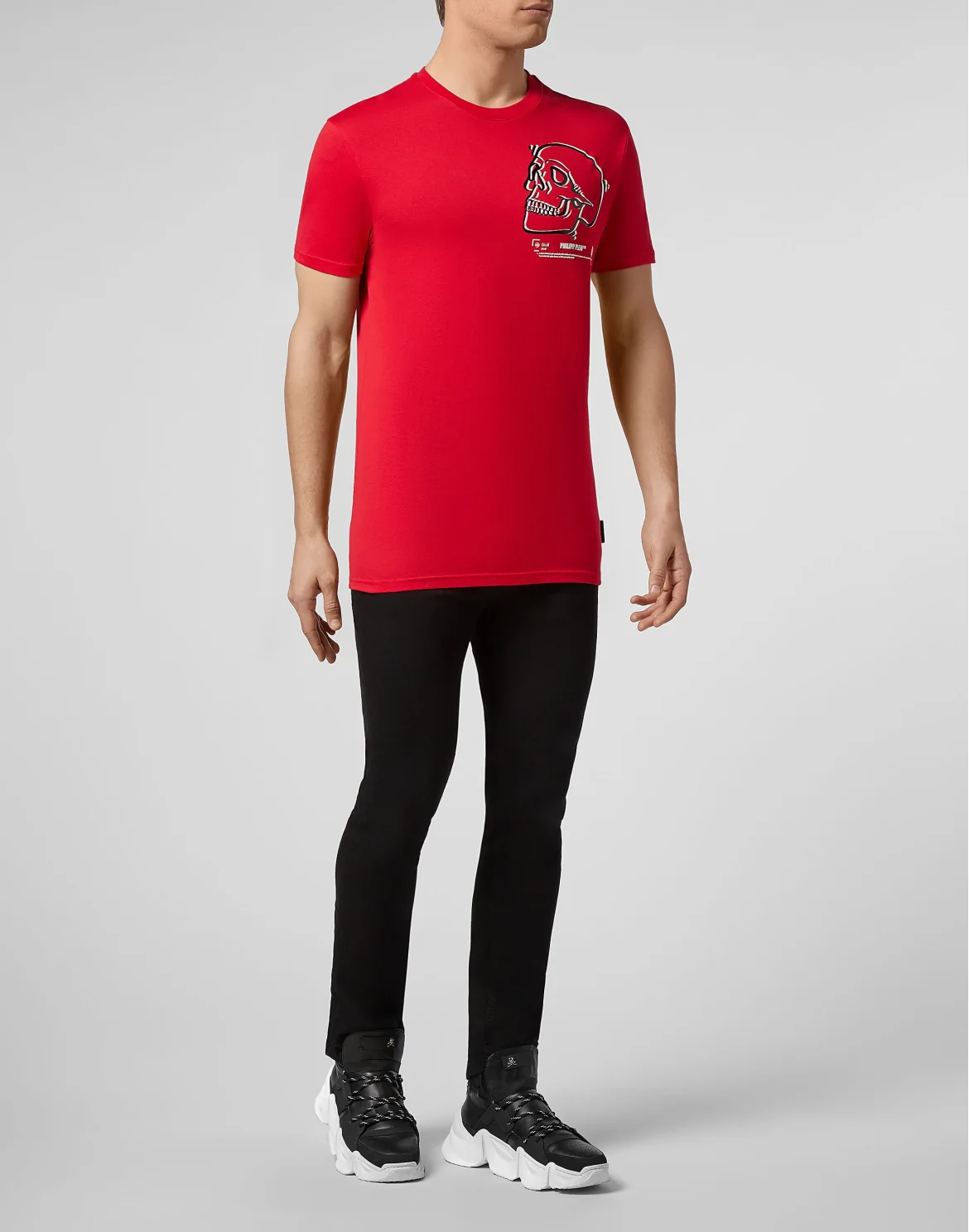 T-shirt Round Neck SS Outline Skull, цвет: Красный