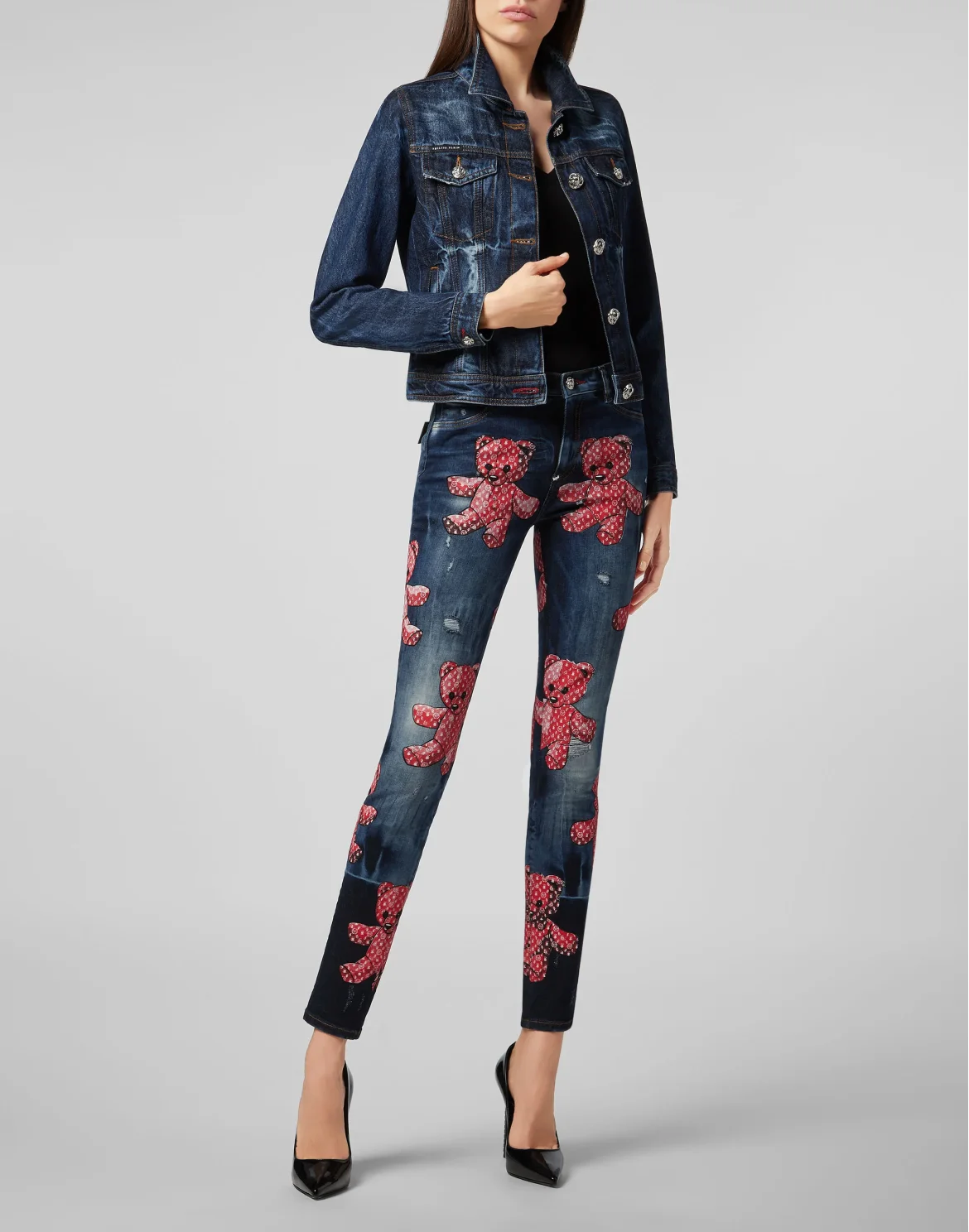 Denim Jacket Monogram Teddy Bear, цвет: Синий