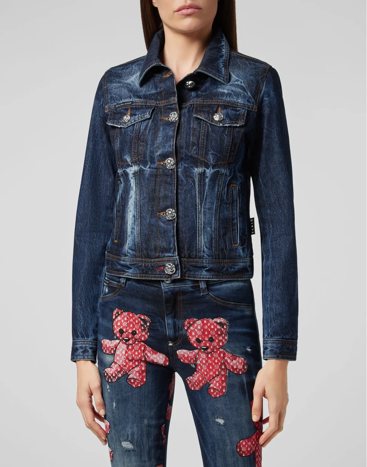 Denim Jacket Monogram Teddy Bear, цвет: Синий