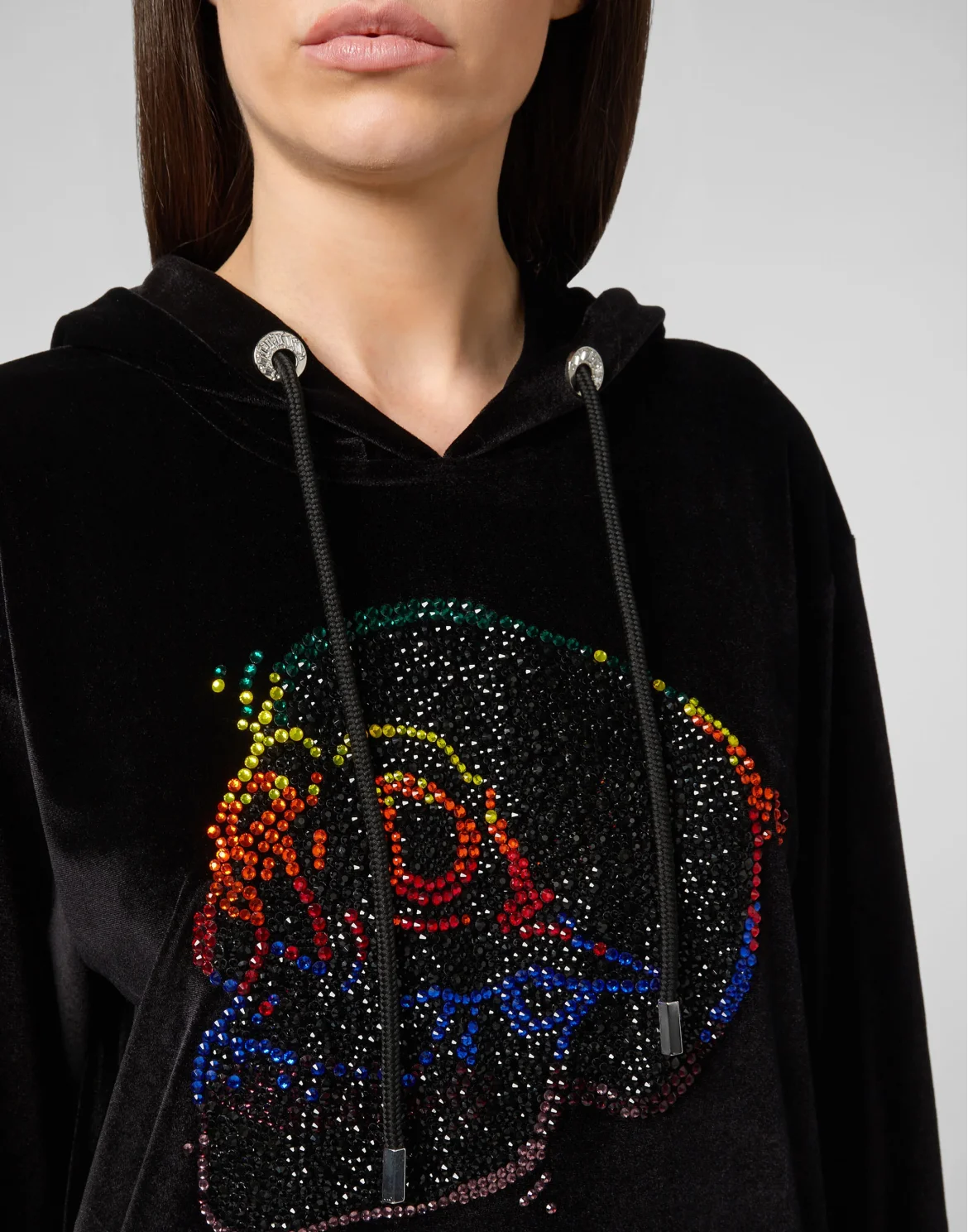 Hoodie sweatshirt Look at me Skull strass, цвет: Черный