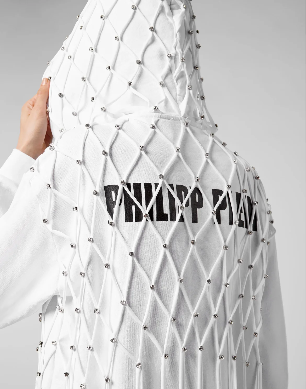 Hoodie Sweatjacket Net Crystal Touch Fringe, цвет: Белый