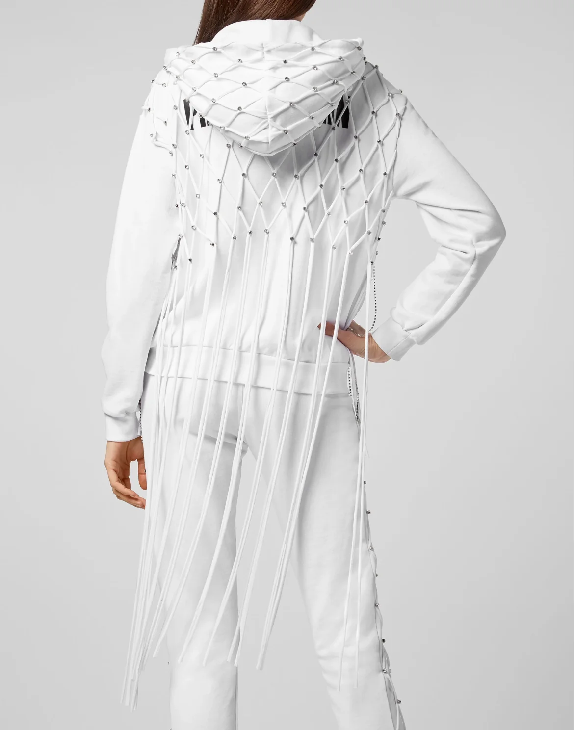 Hoodie Sweatjacket Net Crystal Touch Fringe, цвет: Белый