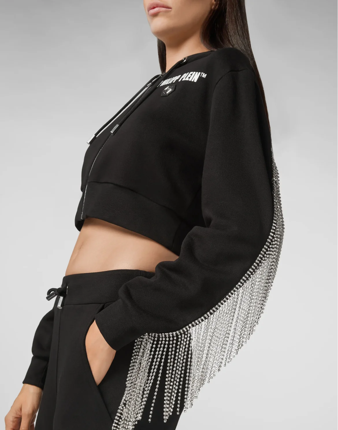 Hoodie Sweatjacket Silver Fringe, цвет: Черный