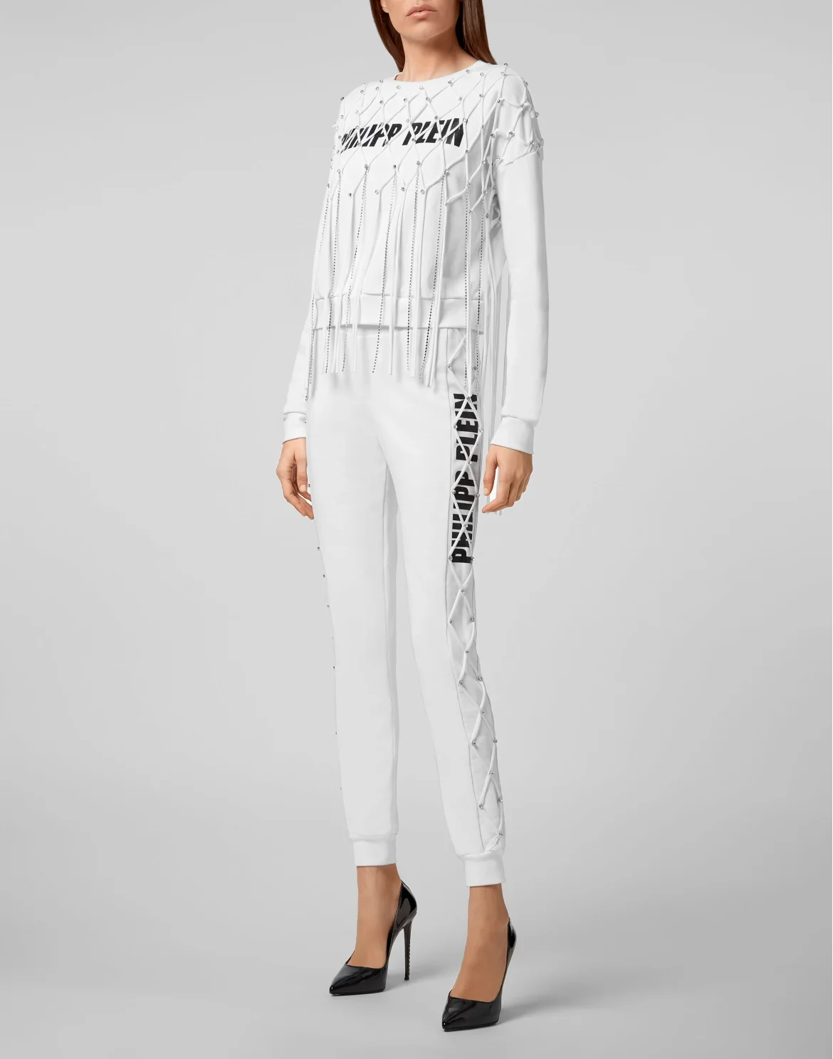 Jogging Trousers Net Crystal Touch Fringe, цвет: Белый