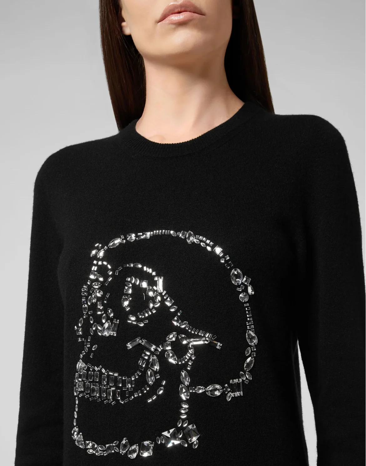 Pullover Round Neck LS Look At Me  Skull crystal, цвет: Черный