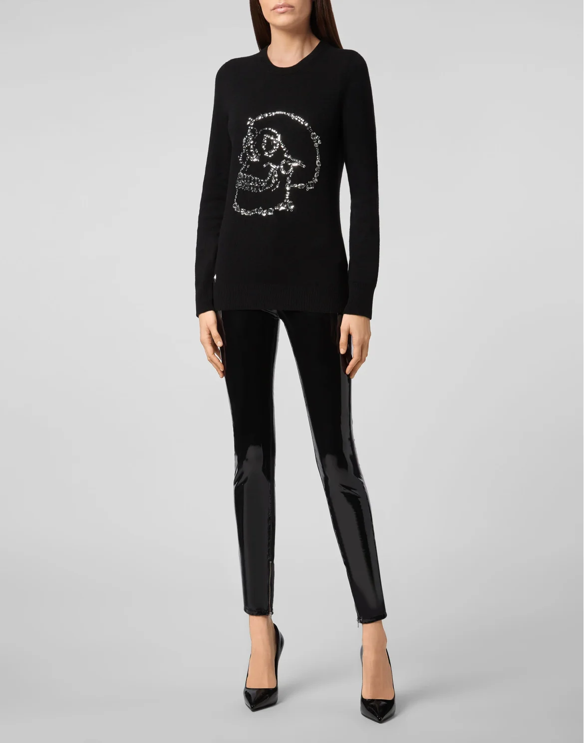 Pullover Round Neck LS Look At Me  Skull crystal, цвет: Черный