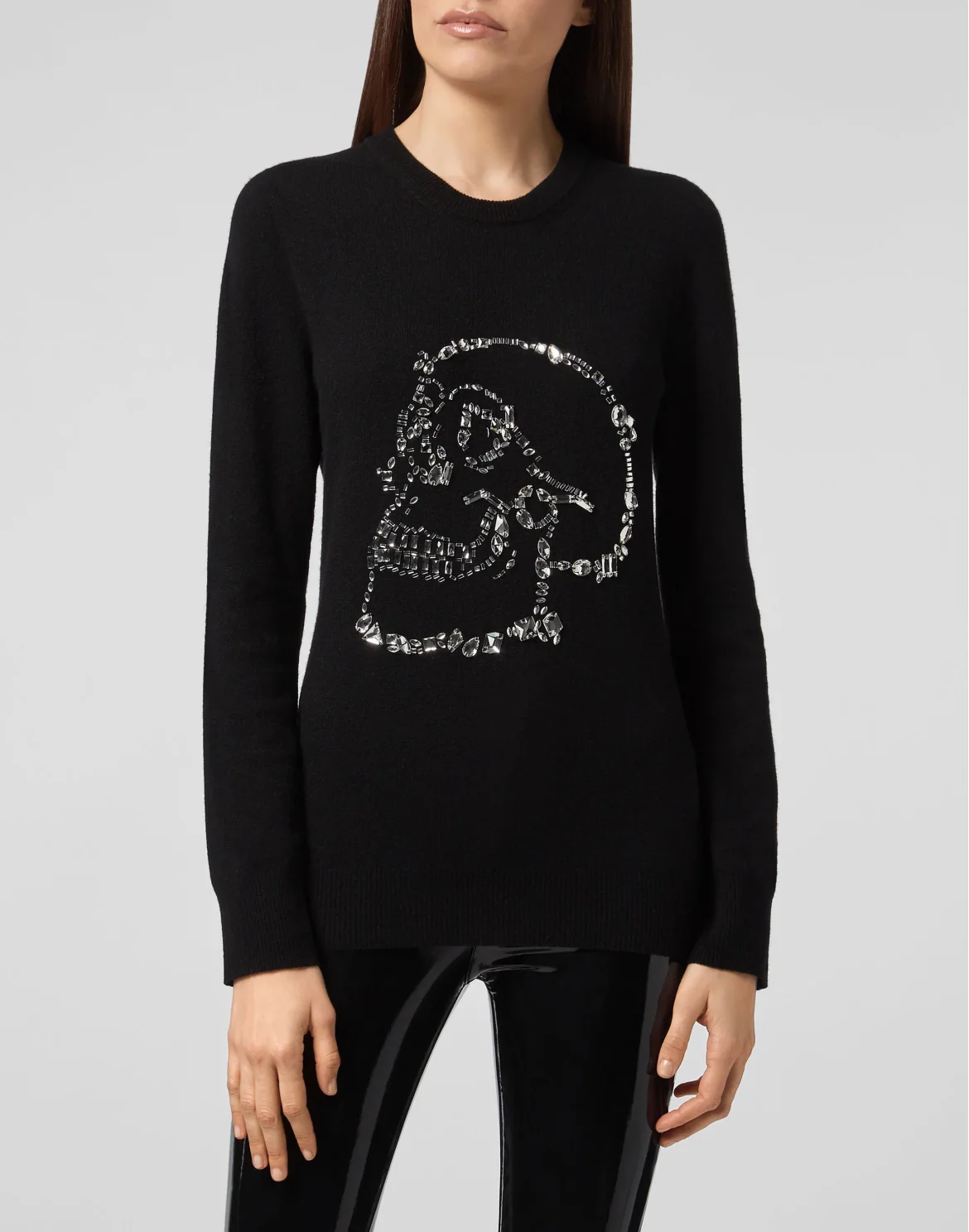 Pullover Round Neck LS Look At Me  Skull crystal, цвет: Черный