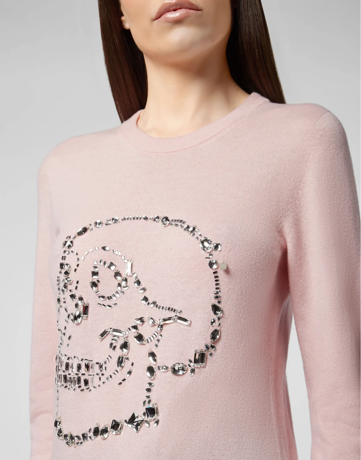 Pullover Round Neck LS Look At Me  Skull crystal, цвет: Розовый