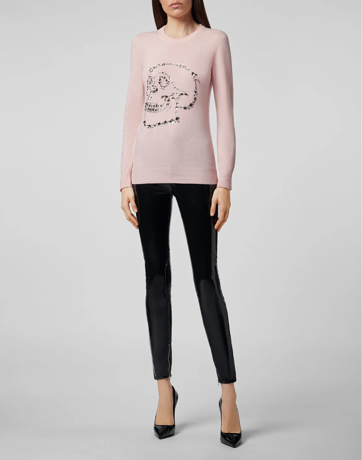 Pullover Round Neck LS Look At Me  Skull crystal, цвет: Розовый