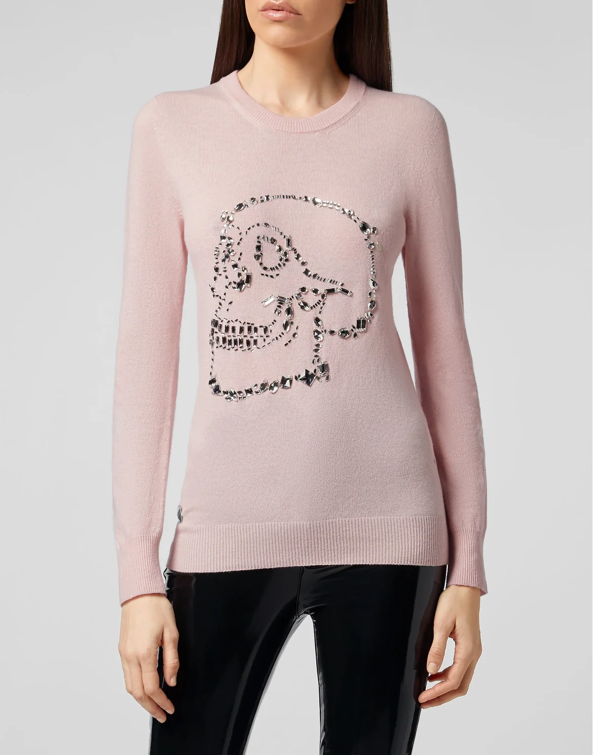 Pullover Round Neck LS Look At Me  Skull crystal, цвет: Розовый