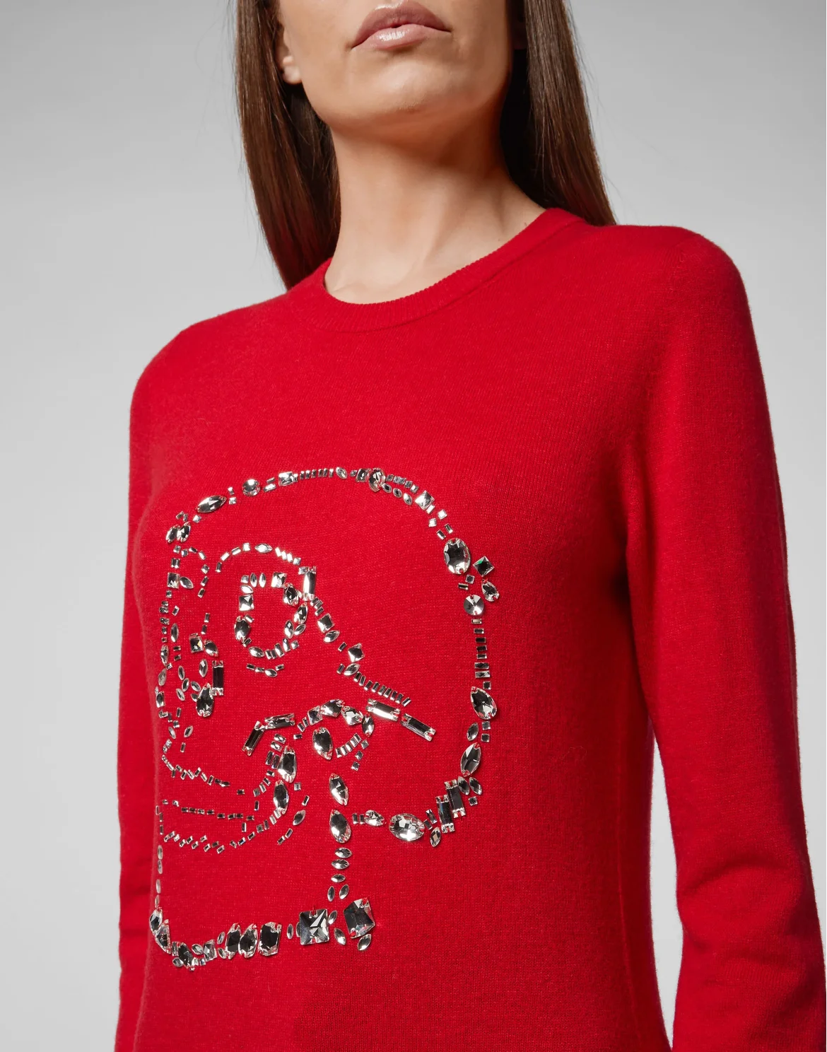 Pullover Round Neck LS Look At Me  Skull crystal, цвет: Красный